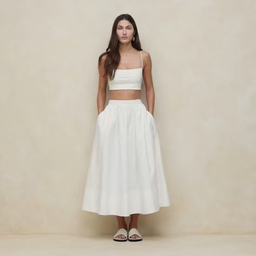 Banana Republic Womens Laurel White Poplin A-Line Midi Skirt Size 4 NWT